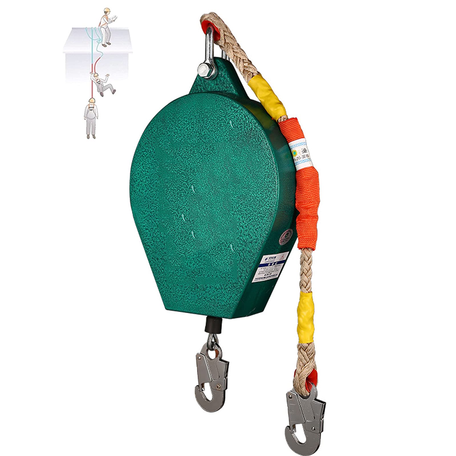 Antichute a Rappel Automatique, 3-20m Corde de Sécurité, Baudrier Escalade Elagage Rétractable pour Protection Antichute Travail en Hauteur, Charge: 150Kg, Longe Ignifuge