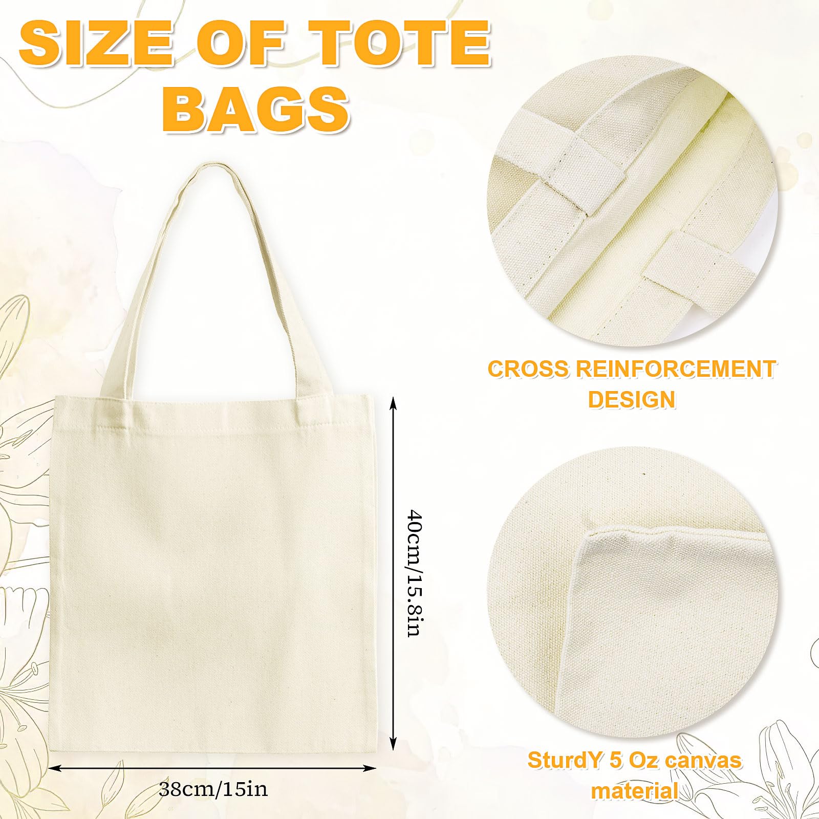 20er Set Stoffbeutel Baumwolle 40x33cm, Blanko Baumwolltaschen mit 1 PTFE Folie, Jutebeutel zum Bemalen Bedrucken, Canvas Tote Bag Großpackung für DIY Plotten