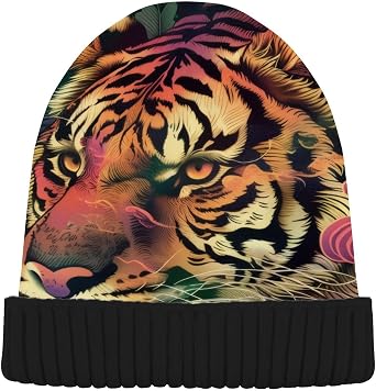 Winter Hat Clouds and Mist Tiger Beanie Hats for Women, Plush and Knitted, Double Sided Wearable