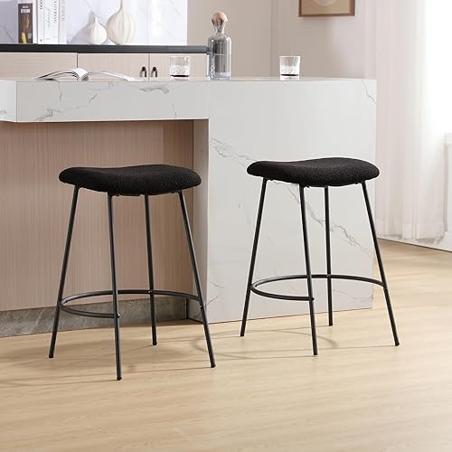chairus Taburetes de bar cómodos de sherpa de 25.5 pulgadas, juego de 4 taburetes de cocina modernos con patas de metal resistentes para el hogar,