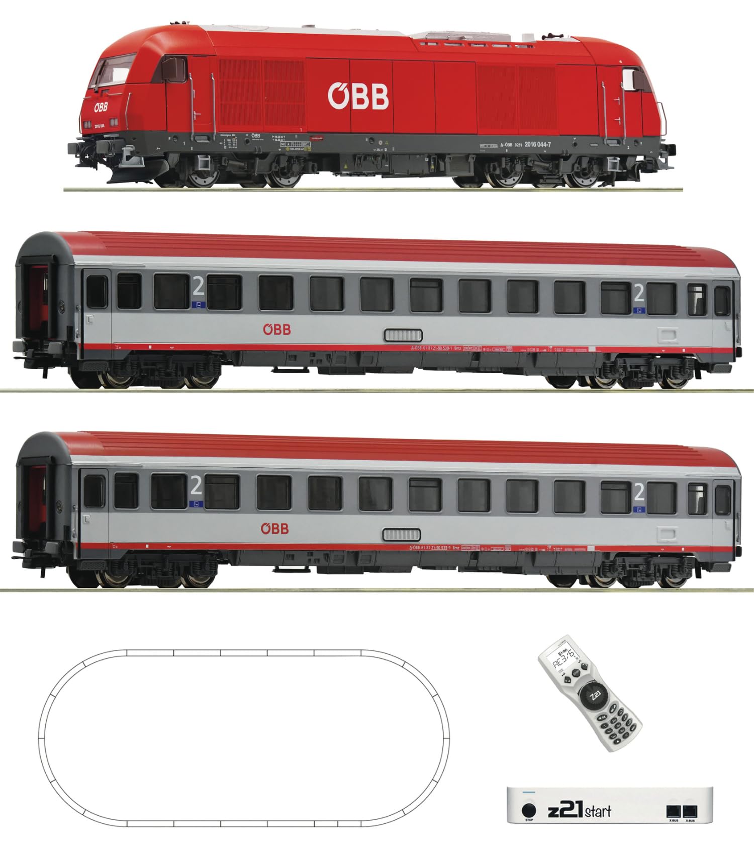 Roco 5110005 H0 z21 - Set digitale Start Diesellok Rh 2016 con treno rapido della ÖBB