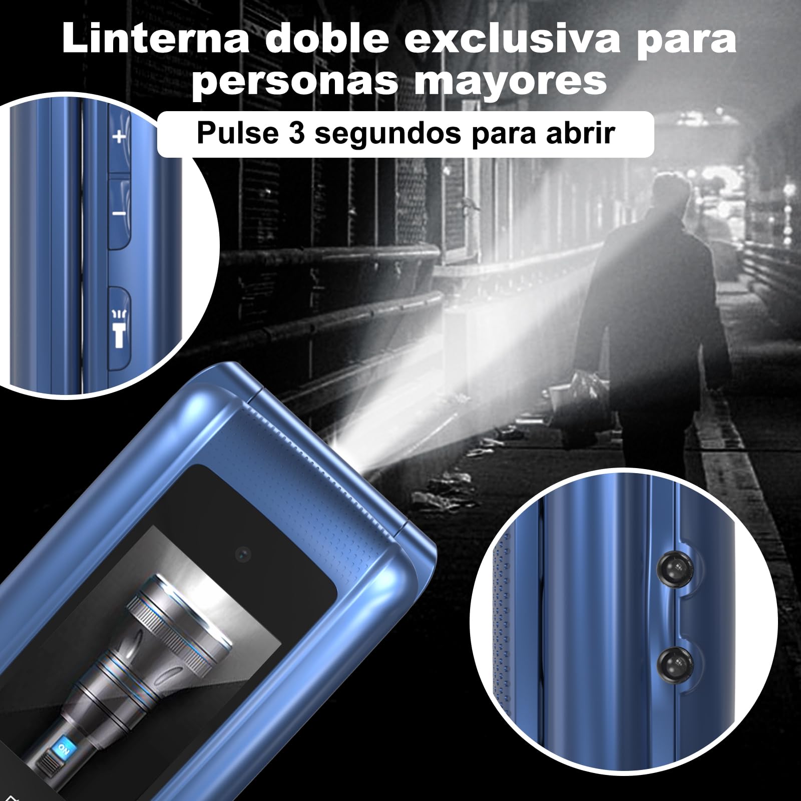 4G Telefono Movil para Mayores Libre con Teclas Grandes, Doble SIM Doble Pantalla LCD, Fácil De Usar Teléfono Móvil Personas Mayores con Botón SOS, Cable USB C, Batería 1000mah, Base Cargadora (Azul)