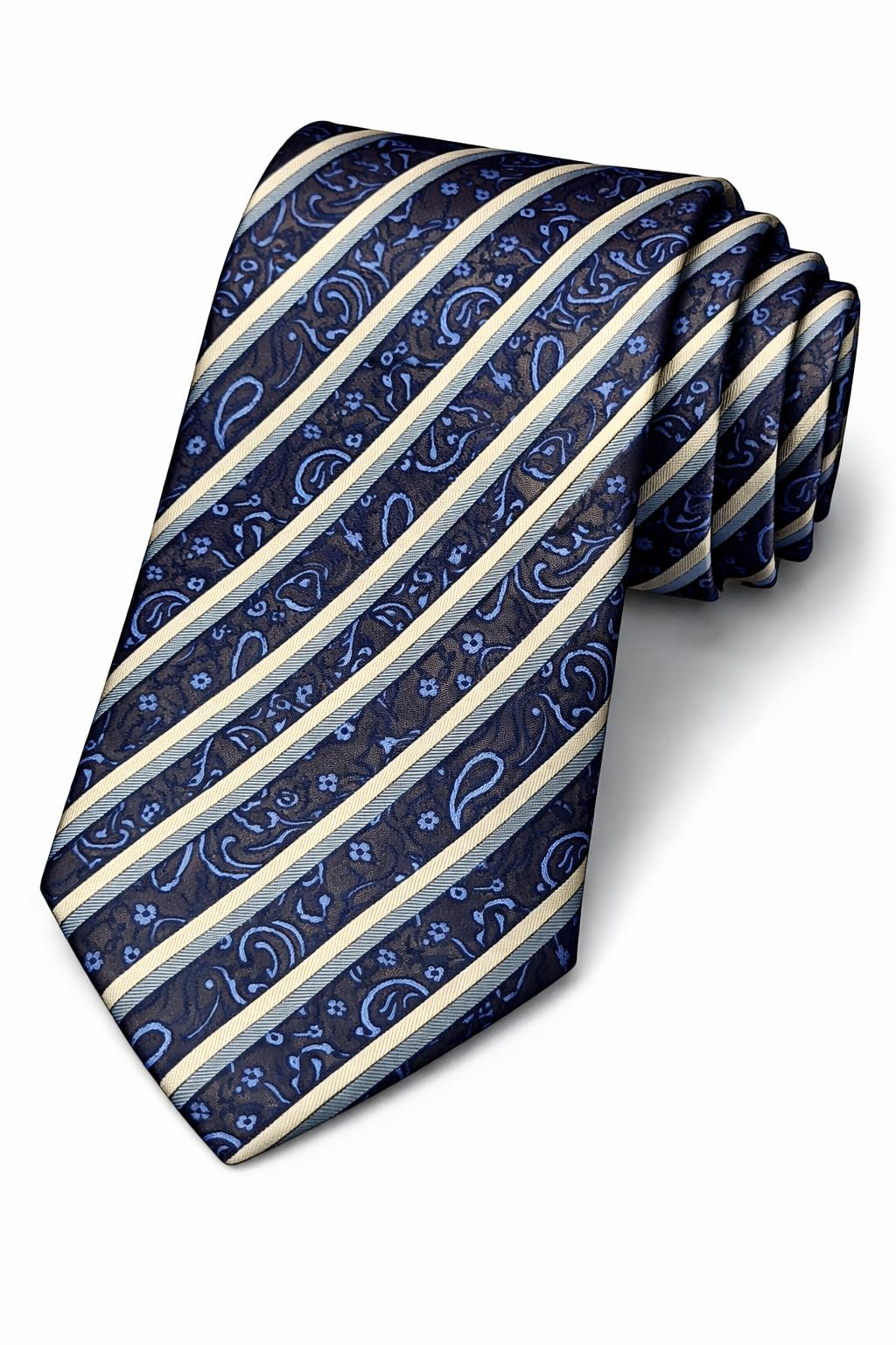 Men’s Premium Navy Blue Paisley Striped Tie – Luxury Silk Blend Designer Necktie for Formal Business, Wedding & Party Weartie-image-1