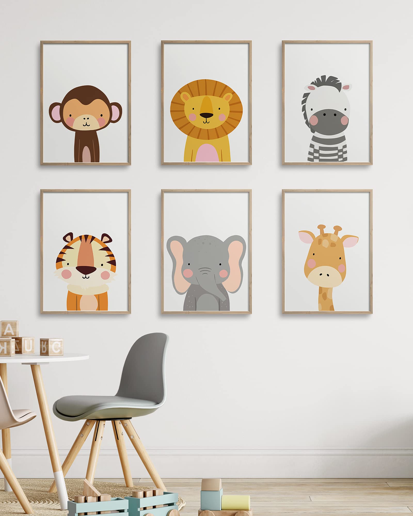 Hambient Laminas Decorativas Infantiles para Cuadros Habitacion Bebe, Niño, Niña - Decoracion Pared Dormitorio Juvenil - 6 Posters 30x40 cm SIN Marco (Animales Safari Africa)