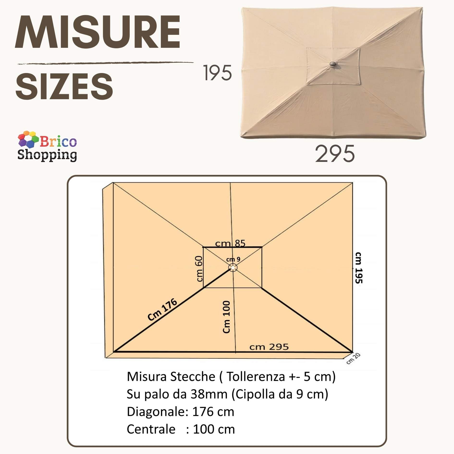 Telo di Ricambio per Ombrellone da Giardino 300 Gr/mq Impermeabile con Airvent 6 o 8 Stecche (3x2m)