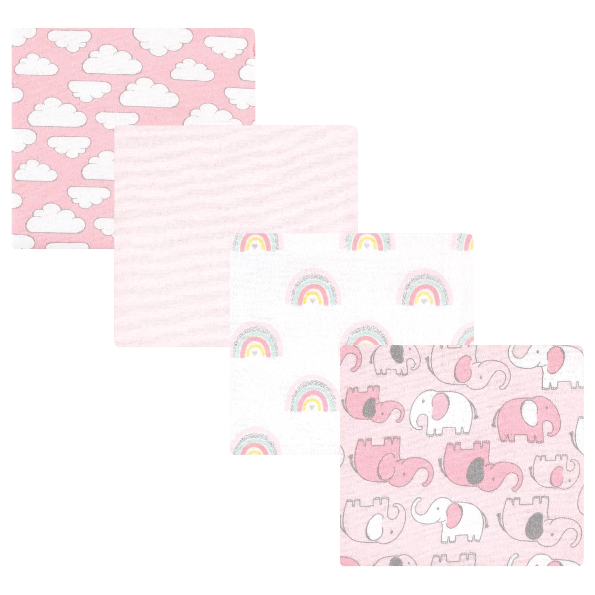 Hudson Baby Unisex Baby Cotton Poly Flannel Receiving Blankets, Girl New Elephant, One Size