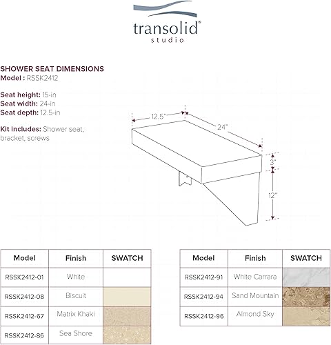 Miniatura 5 de Transolid RSSK2412-01 Studio - Asiento de ducha rectangular, color blanco
