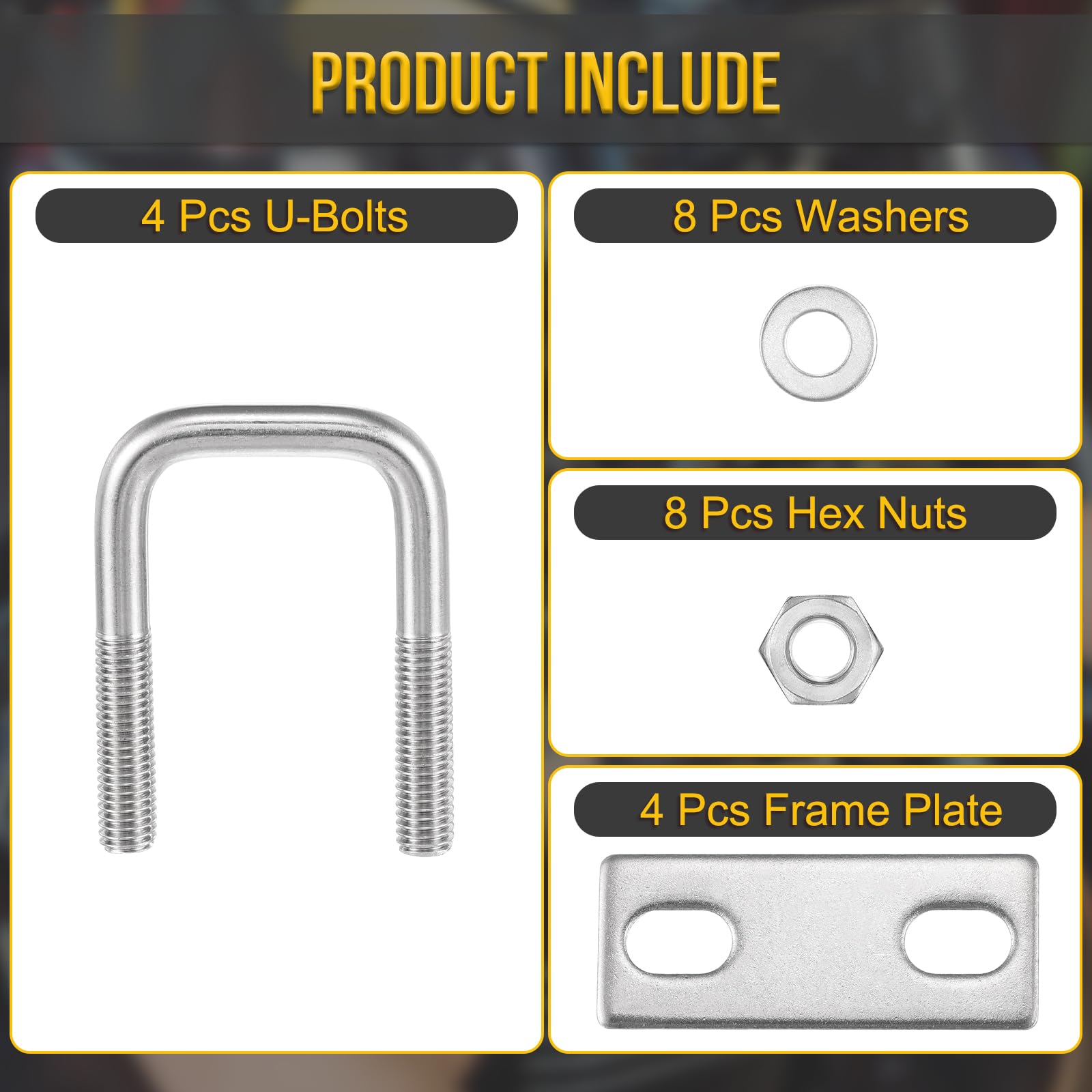 DTGN M8x30x60mm U Bolts Square Kit, 4Set, 304 Stainless Steel U-Bolt Kit with Nuts, Washers, Frame Plate - Image 3