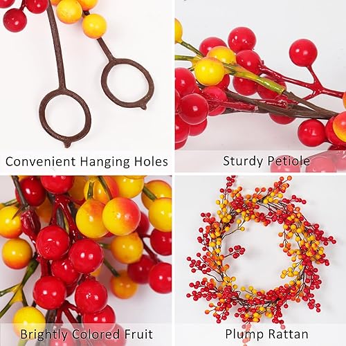 Miniatura 9 de RECUTMS Guirnalda de bayas rojas para decoración de Navidad, guirnalda de bayas rojas artificiales de 6.23 pies con tallos flexibles, decoración de