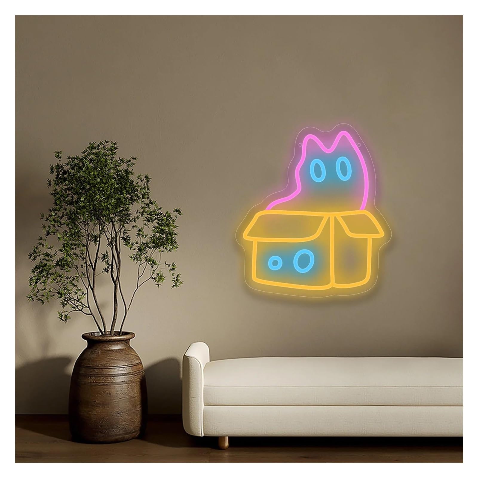 Scritta luminosa Gattino Carino Nella Scatola, Luce Al Neon Per Camera Da Letto, Negozio Di Animali, Ospedale Per Animali, Per Amanti Dei Gatti 34x30.5cm
