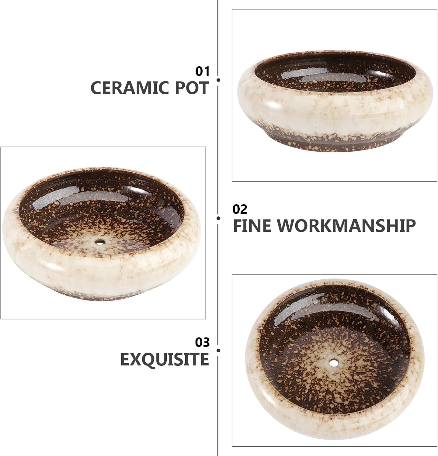 Kisangel Hydroponic Ceramic Flower Pot 7.28X7.28X2.28 Inch Creative Indoor Outdoor Planter for Succulents and Small Plants