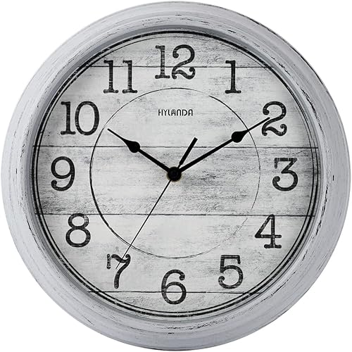 HYLANDA Retro/Vintage 12-Inch Kitchen Decorative Wall Clock, Silent Wall Cocks Battery Operated Non Ticking with Large Numbers Easy to Read for Home Bathroom Office(Grey)