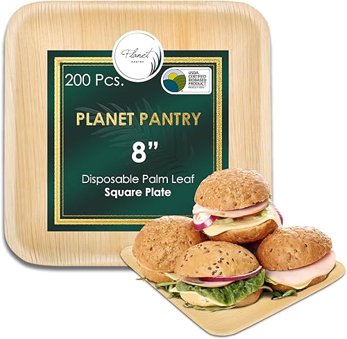 Vista 19 de Platos profundos rectangulares desechables de hoja de palma de 6 x 5 pulgadas (25 piezas) Platos de bambú de madera compostables para fiestas