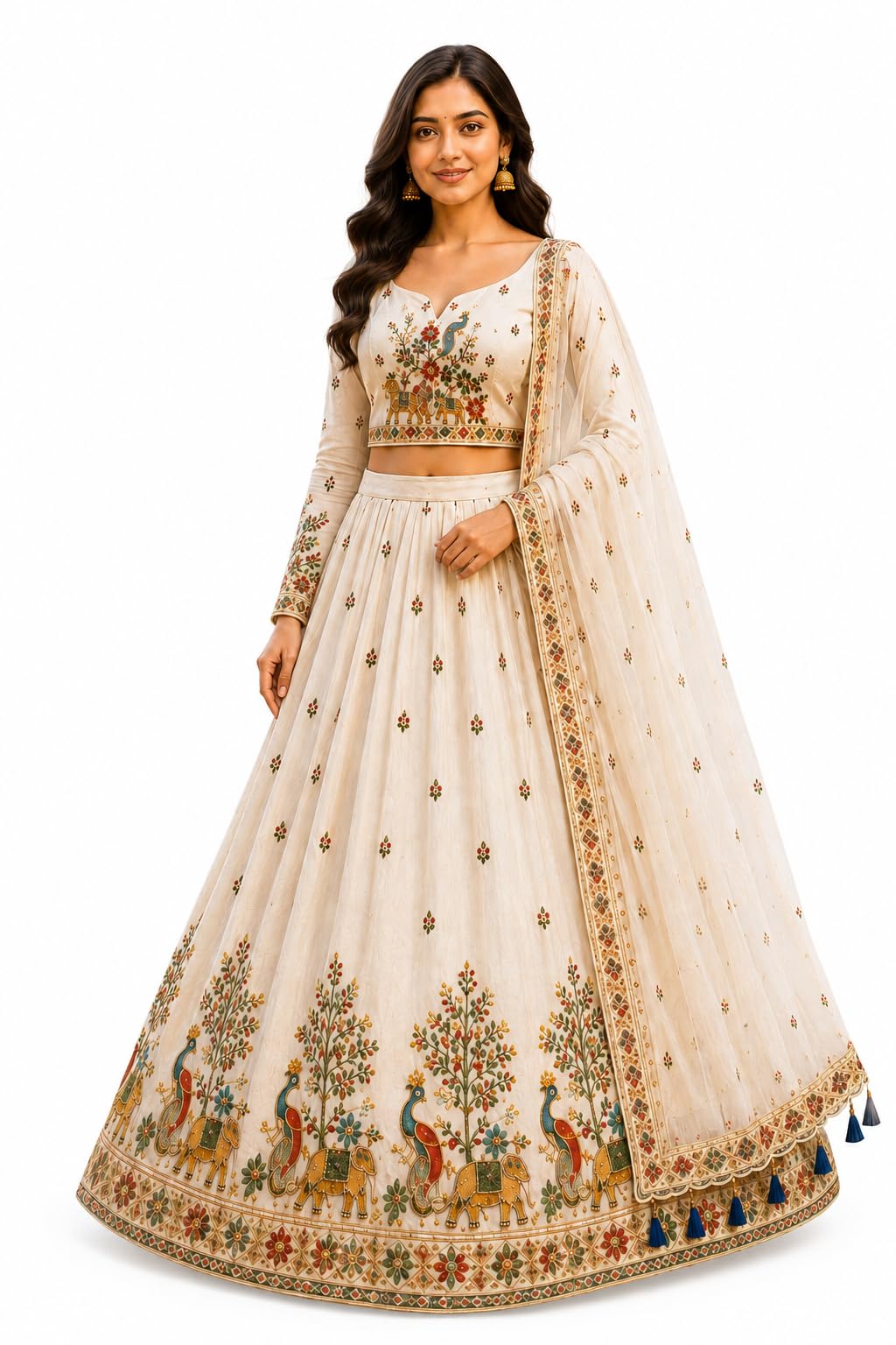 Cream Lehenga Choli with Dupatta-image-23