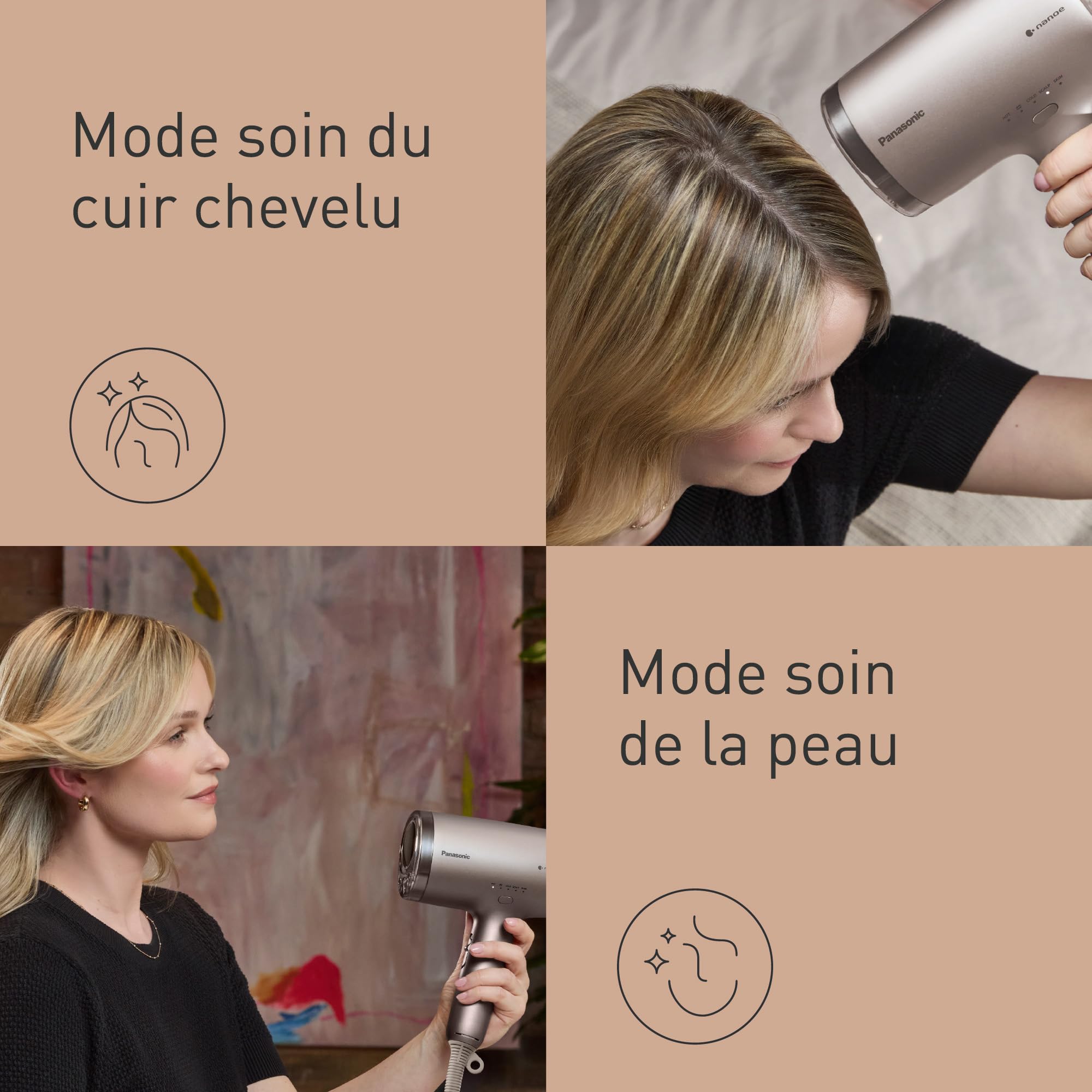 Panasonic EH-NA9N-E825 Sèche-Cheveux Nanoe & Mineral Ions, Séchage Rapide sans Abimer, Détection Intelligente, Modes Scalp & Skin, Accessoire Diffuseur, 1600W, Greige
