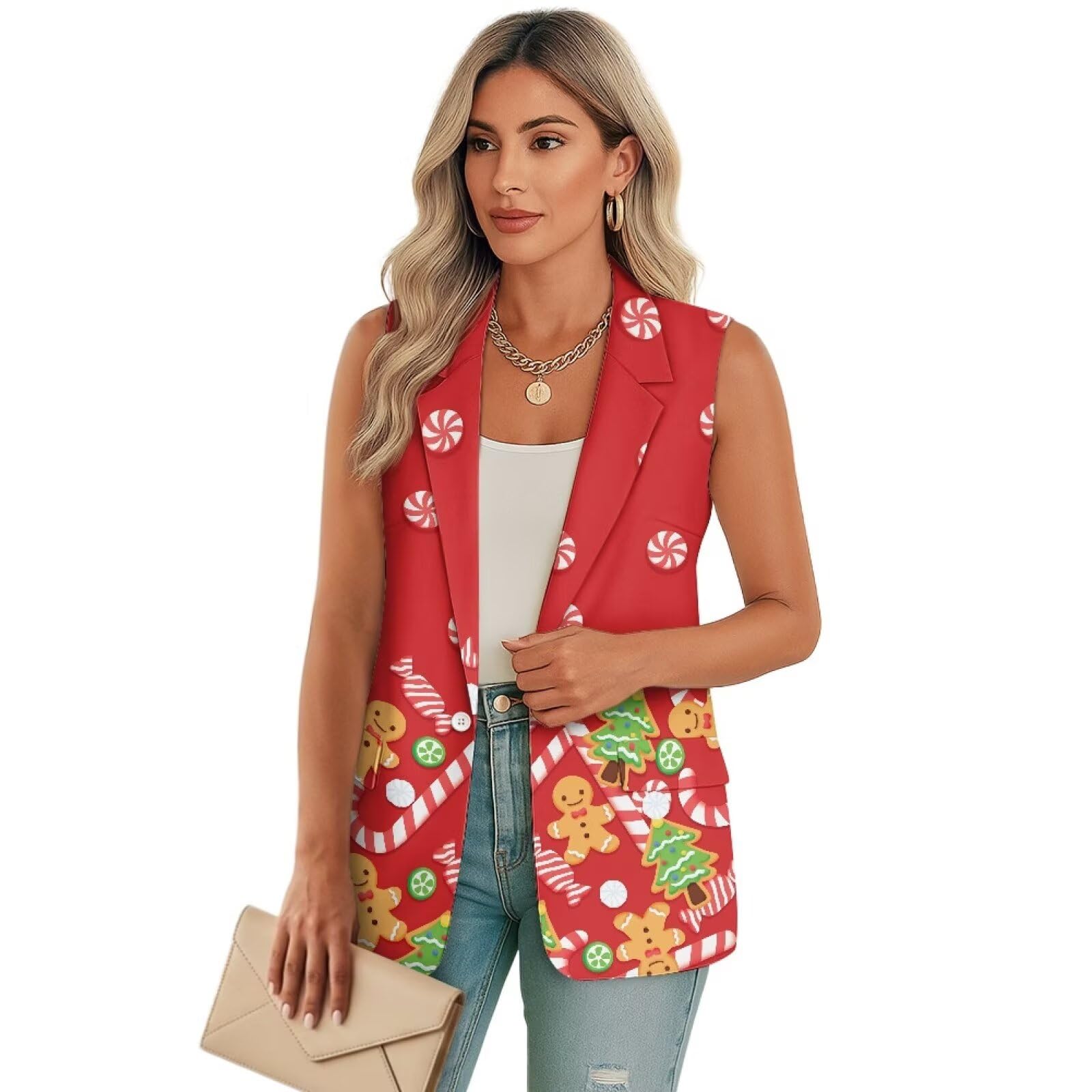 Biyejit Womens One Button V-Neck Suit Vest Dressy Blazer Waistcoat Sleeveless Cardigans Lightweight Long Vest with Pockets