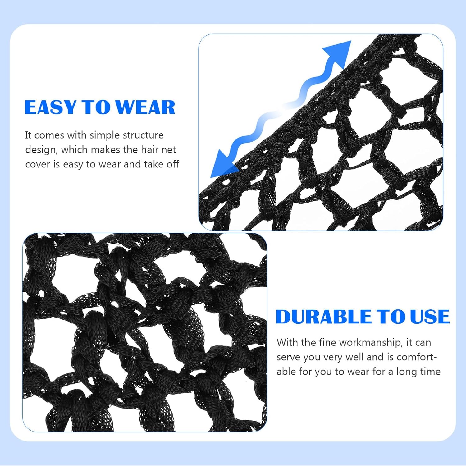 Kisangel 6pcs Black Mesh Crochet Hair Net for Women Thick Short Bathing Cap | Polyester Knit Construction, Elastic Fit, Easy to Wear, Summer Use, Practical Comfort, Lightweight Mesh Design