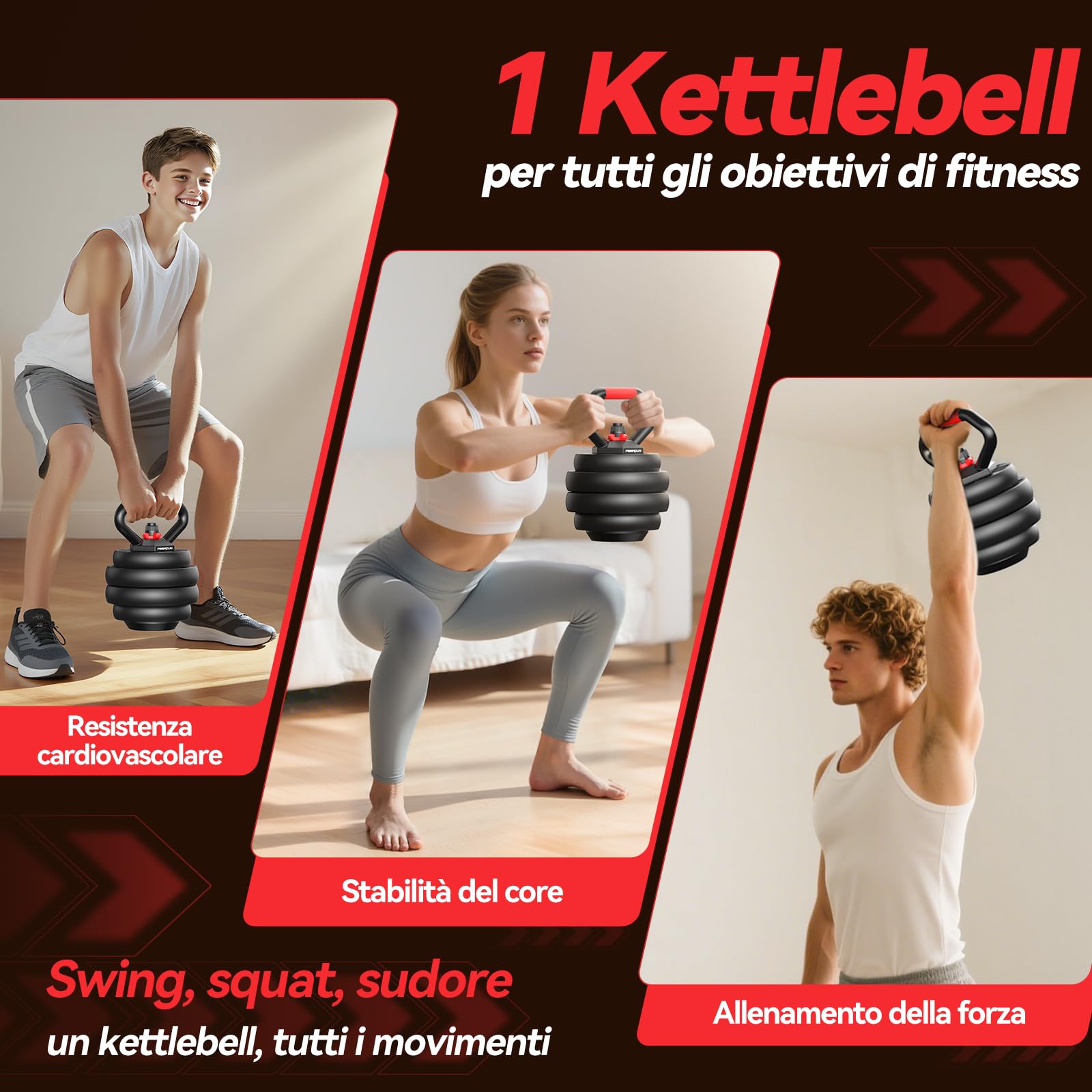 Set di 2 Manubri Regolabili, 10/15/20/25/30/40 kg, Set di Pesi con Dado Rinforzato, Set di Pesi 5 in 1 Utilizzabile Come Kettlebell, Bilanciere e Supporto per Flessioni