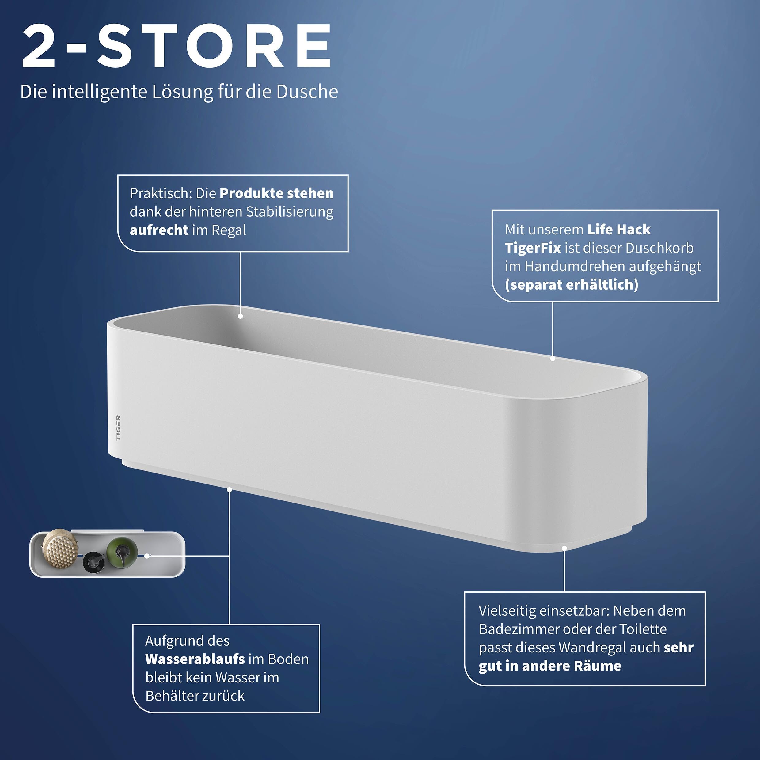 Tiger 2-Store Estante de Pared o Cesta de Ducha, 35 cm, Blanco