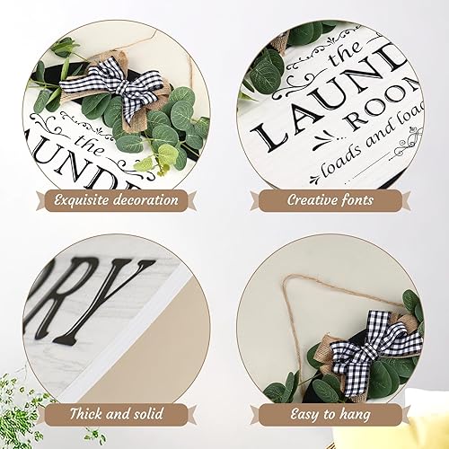 Miniatura 4 de The Laundry Room Loads of Fun Room - Letrero redondo de madera para decoración de corona de madera, arte de pared rústico de granja para lavandería,