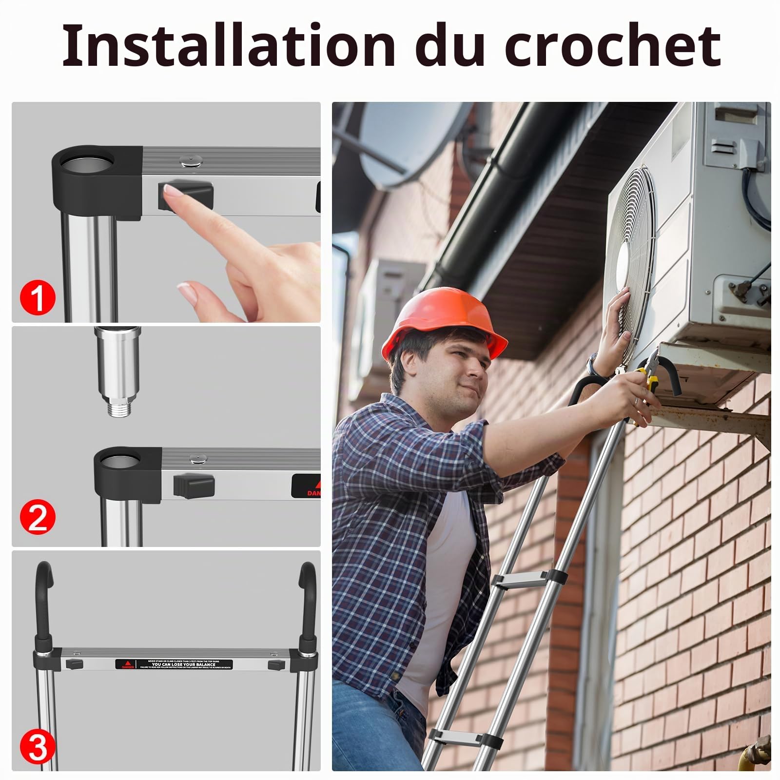 Échelle télescopique épaisse de 5 m avec crochets amovibles en acier inoxydable, extensible, pliable, plus solide que l'échelle en aluminium