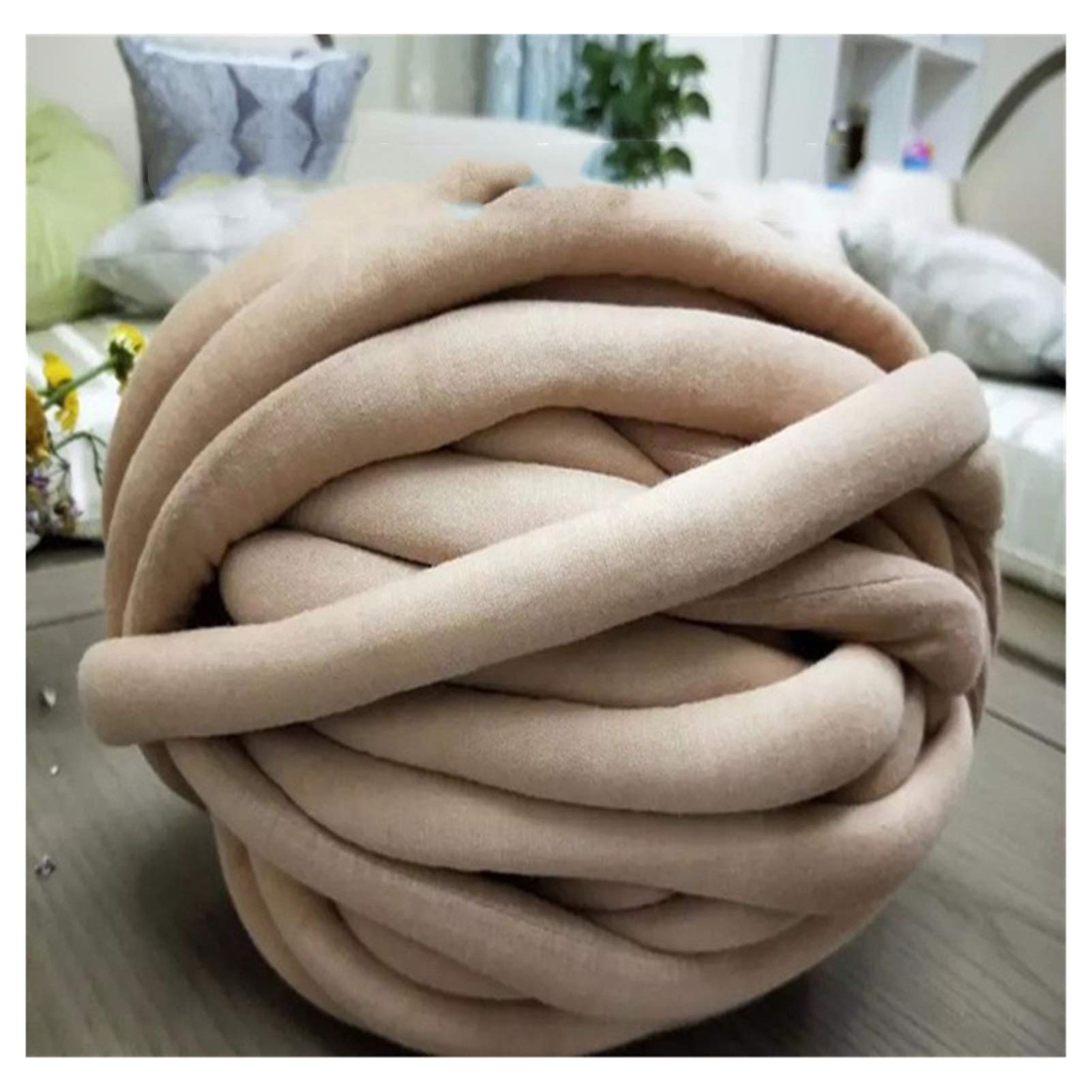LHSJYG Thick Yarn 500g Thick Super Bulky Chunky Yarn For Hand Knitting Crochet Soft Big Cotton DIY Arm Knitting Roving Spinning Yarn For Blanket(Khaki 0.5kg)