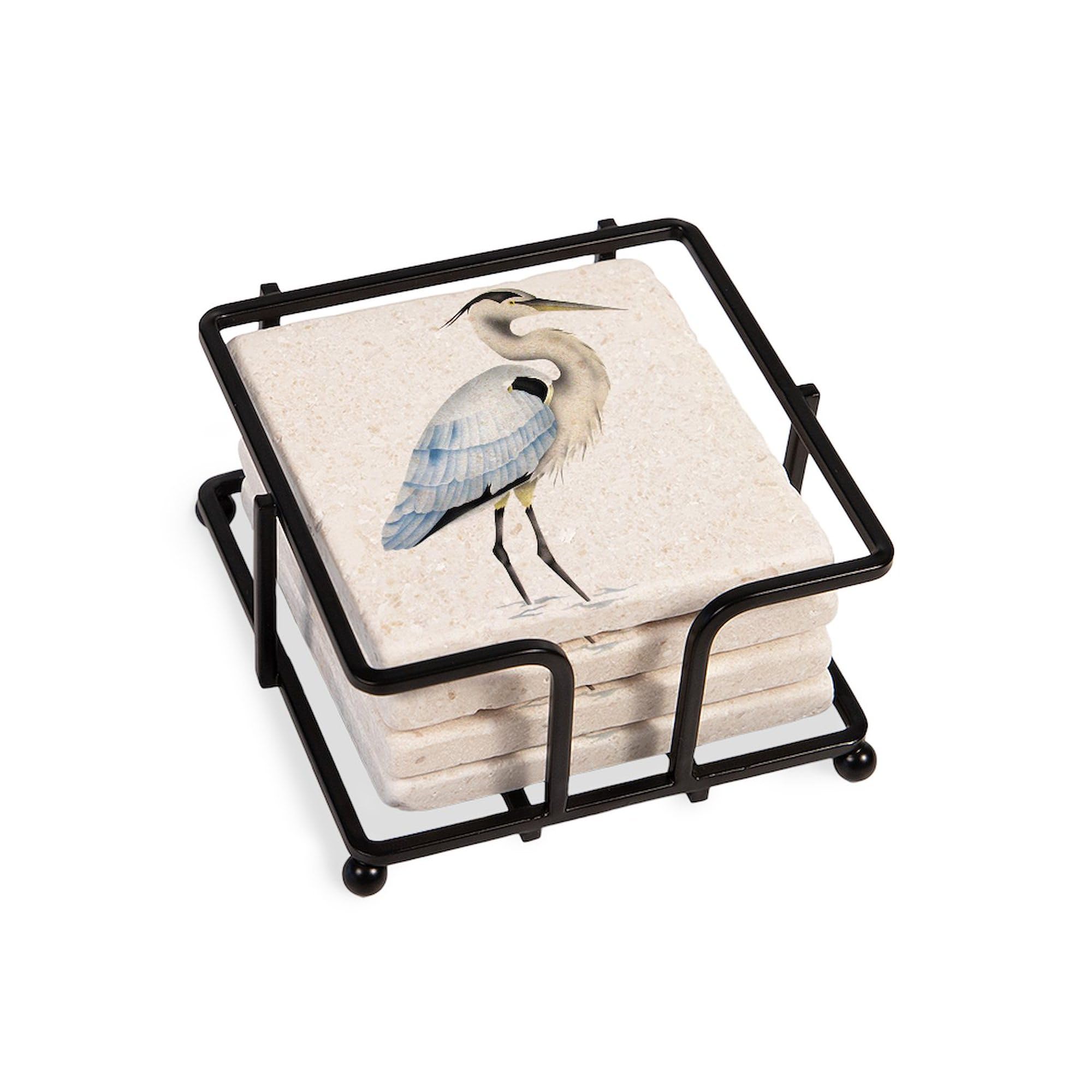 CafePress Great Blue Heron Tumbled Stone - Set of 4 Coasters Set of 4 w/holder