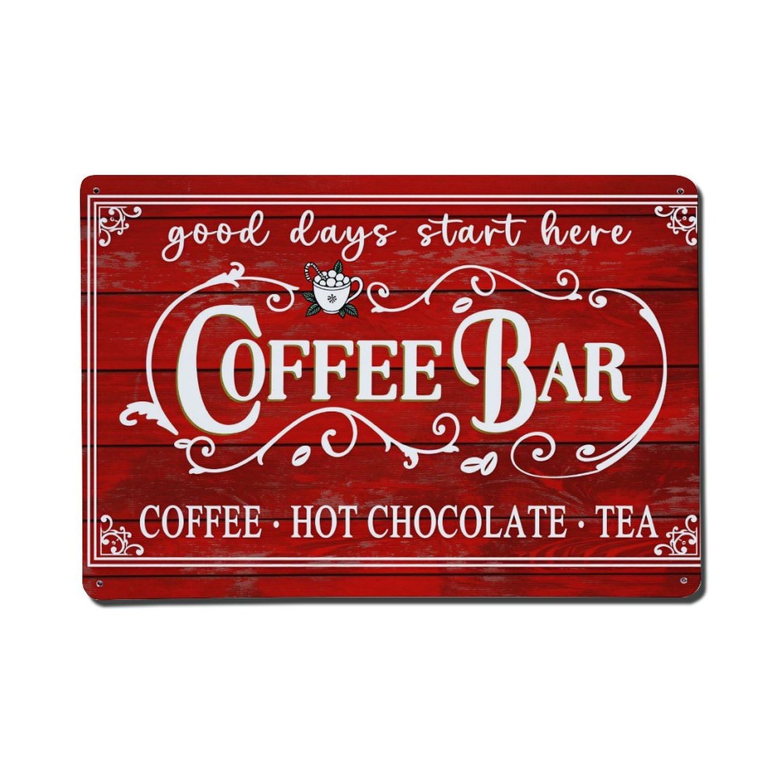 Red Wood Plank Coffee Bar Sign Tin Sign Vintage Metal Poster, Home Bar Garage Man Cave Cafe Indoor & Outdoor Wall Decoration 8x12Inches