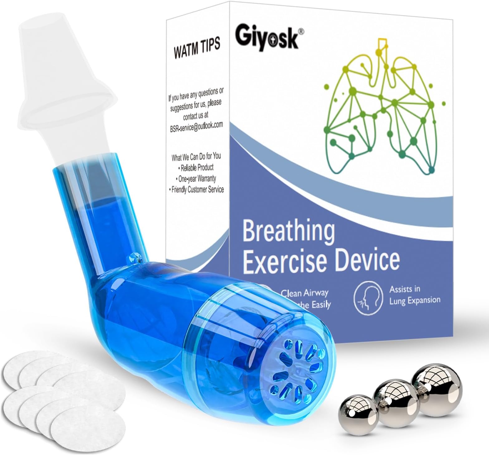Breathing Exercise Device for Lungs, Lung Expansion and Mucus Relief Device, Portable Expiratory Breathing Exerciser with A Set of Accessories, Breathing Trainer for Lung Cleanse(Blue)