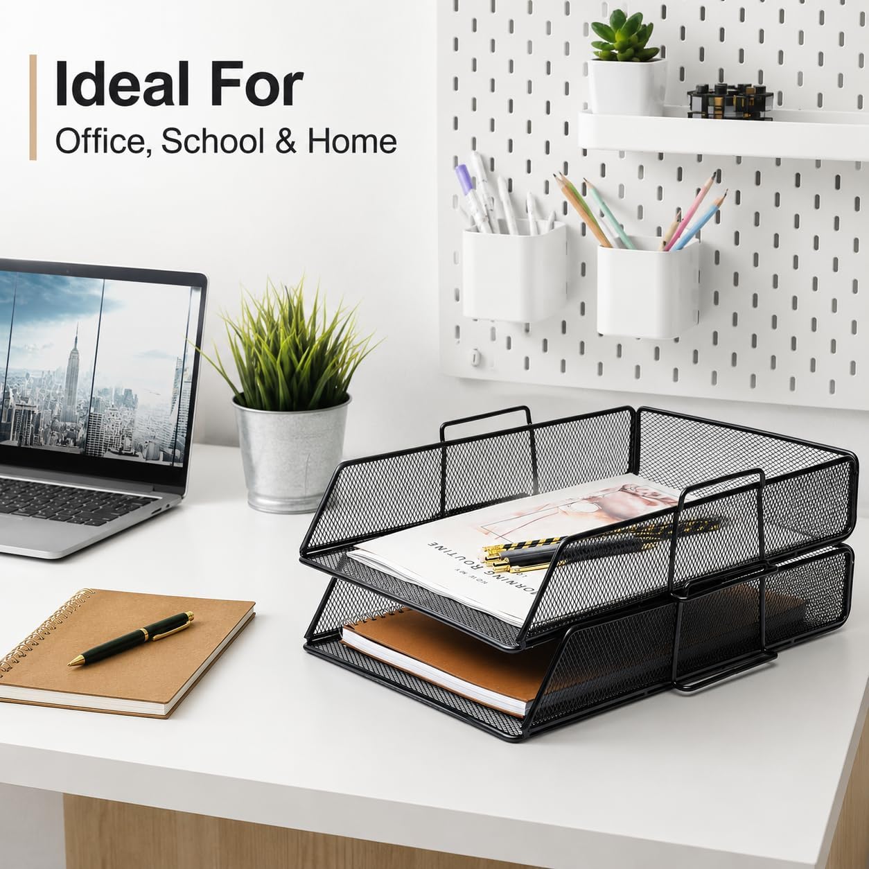 Exerz Paper Sorter Stackable/Desk Letter Tray A4 File Holder 2pcs - Wire Mesh - Office, School - Black image 4