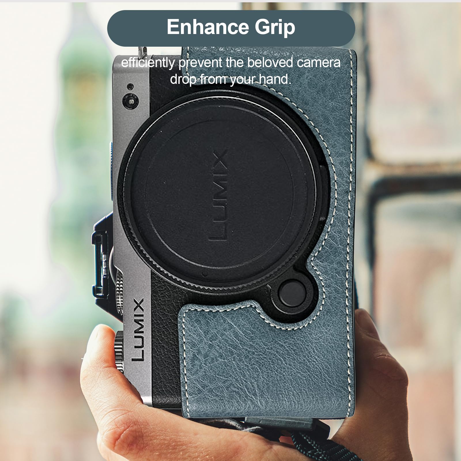 VOVMOEYA Protective Camera Case for Panasonic LUMIX S9,LUMIX DC-S9 Half Case with Soft Microfiber Inner LUMIX S9 Mirrorless Camera Cover Function Well 1/4"-20 Hole Retro PU Litchi Stria-Dusty Blue - Image 4