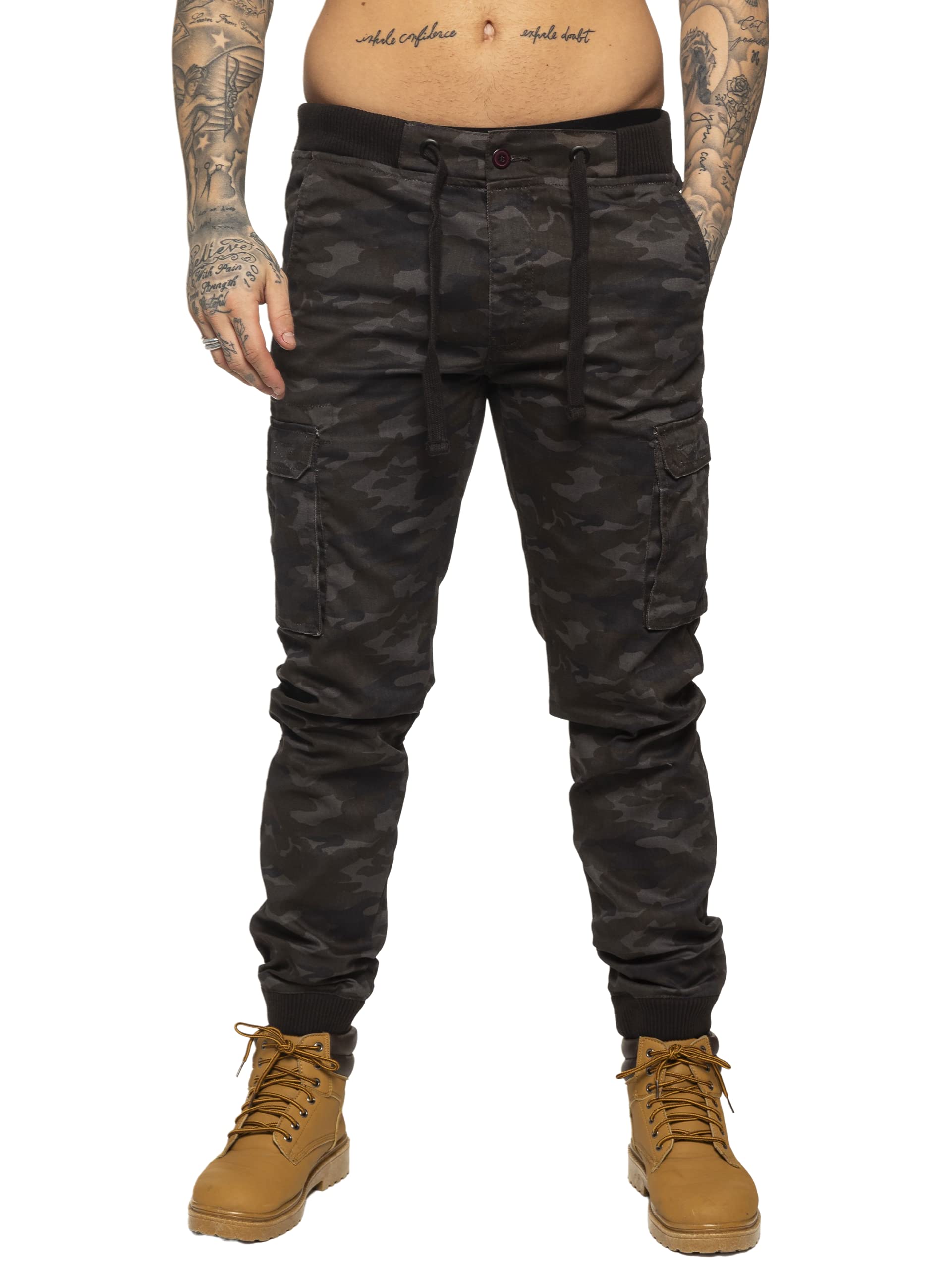 989Zé ENZO EZ409 Mens Camouflage Combat Joggers Military Trousers Cargo Camo Work Casual Cotton Pants (32, Khaki)