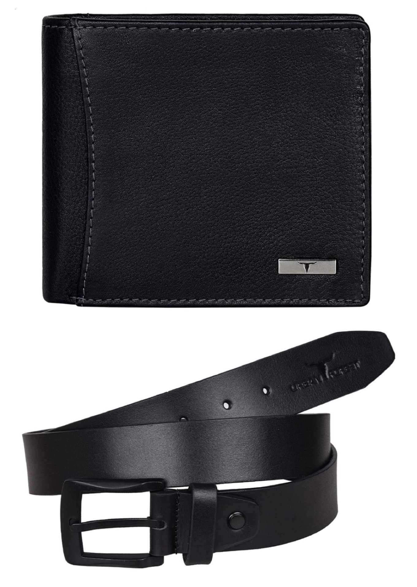 URBAN FOREST Brian Black Leather Wallet & Black Casual Belt Combo Gift Set for Men - Packed in Premium Wooden Box for Festive Gifting…