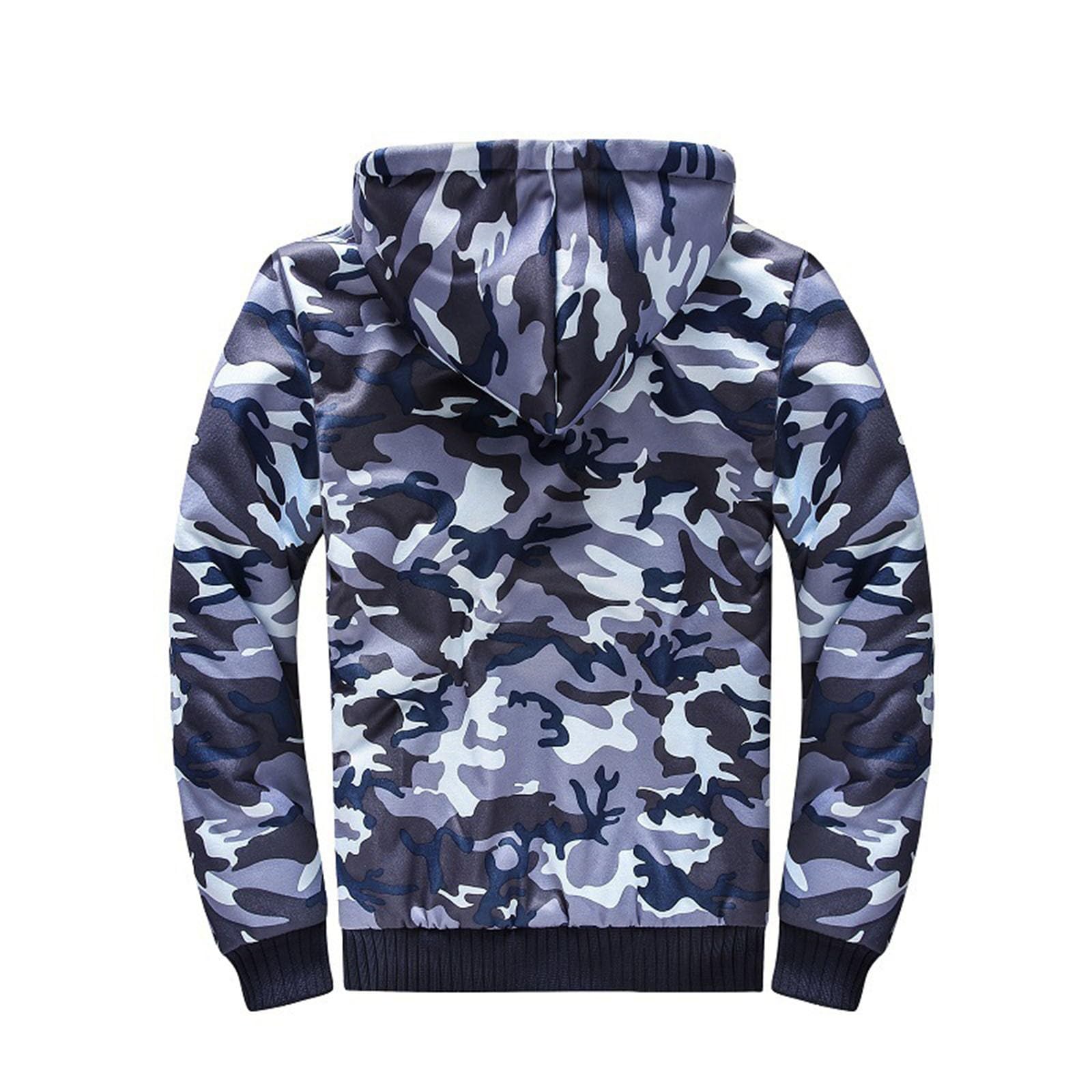 Generisch Veste polaire thermique d'hiver, manteau d'extérieur chaud, coupe-vent, doublure douce, capuche, fermeture éclair complète, vêtements de travail décontractés (bleu, XXXXL)