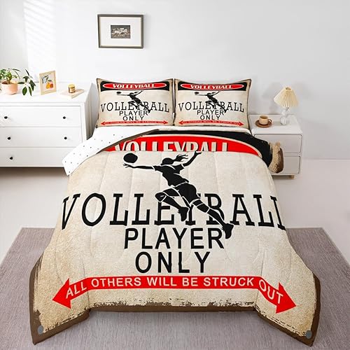 jejeloiu Kids Volleyball Comforter Set Twin Size Sports Game Duvet Quilt for Boy