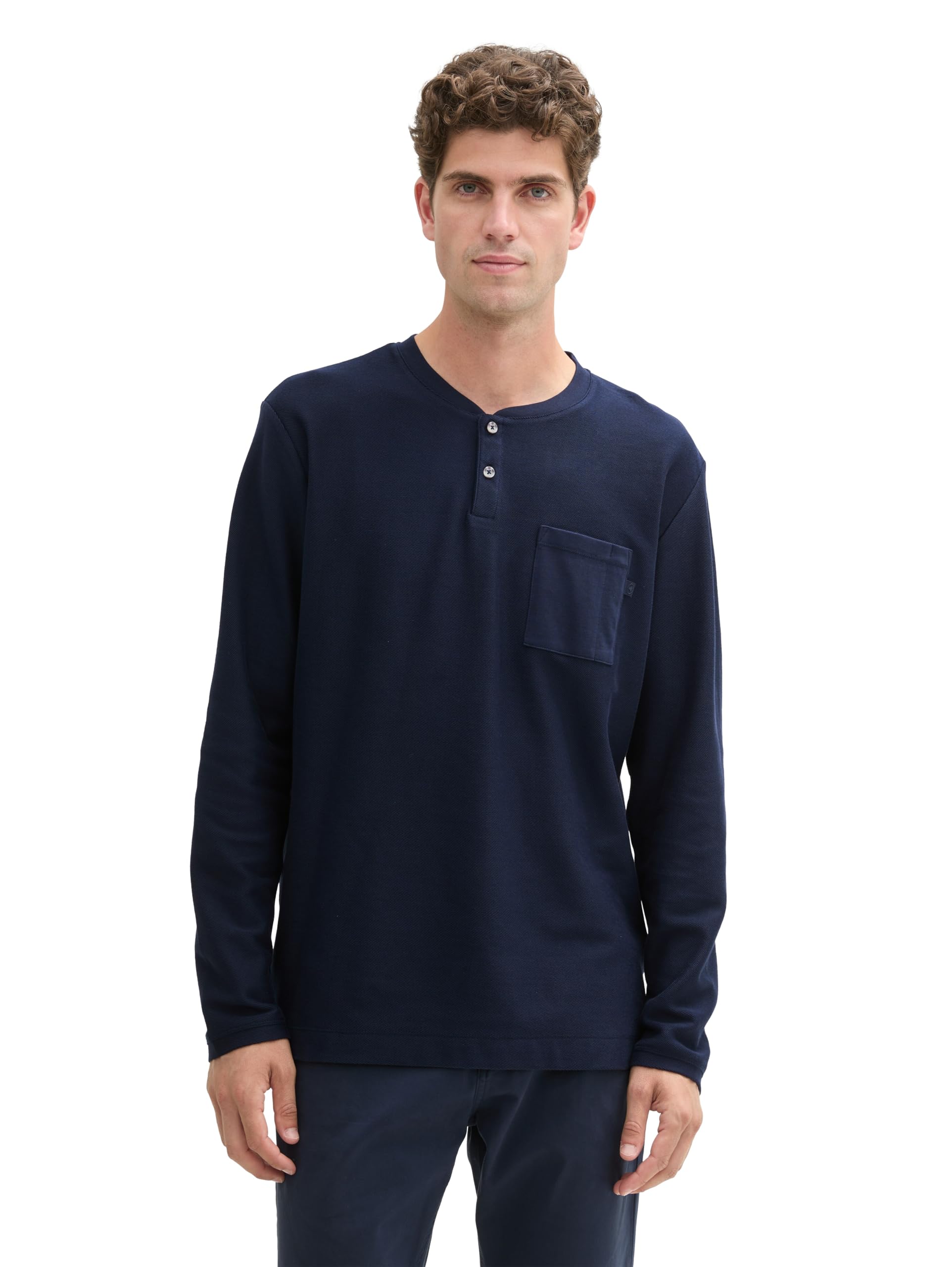 TOM TAILOR Men's Henley Long-Sleeved Shirt with Chest Pocket