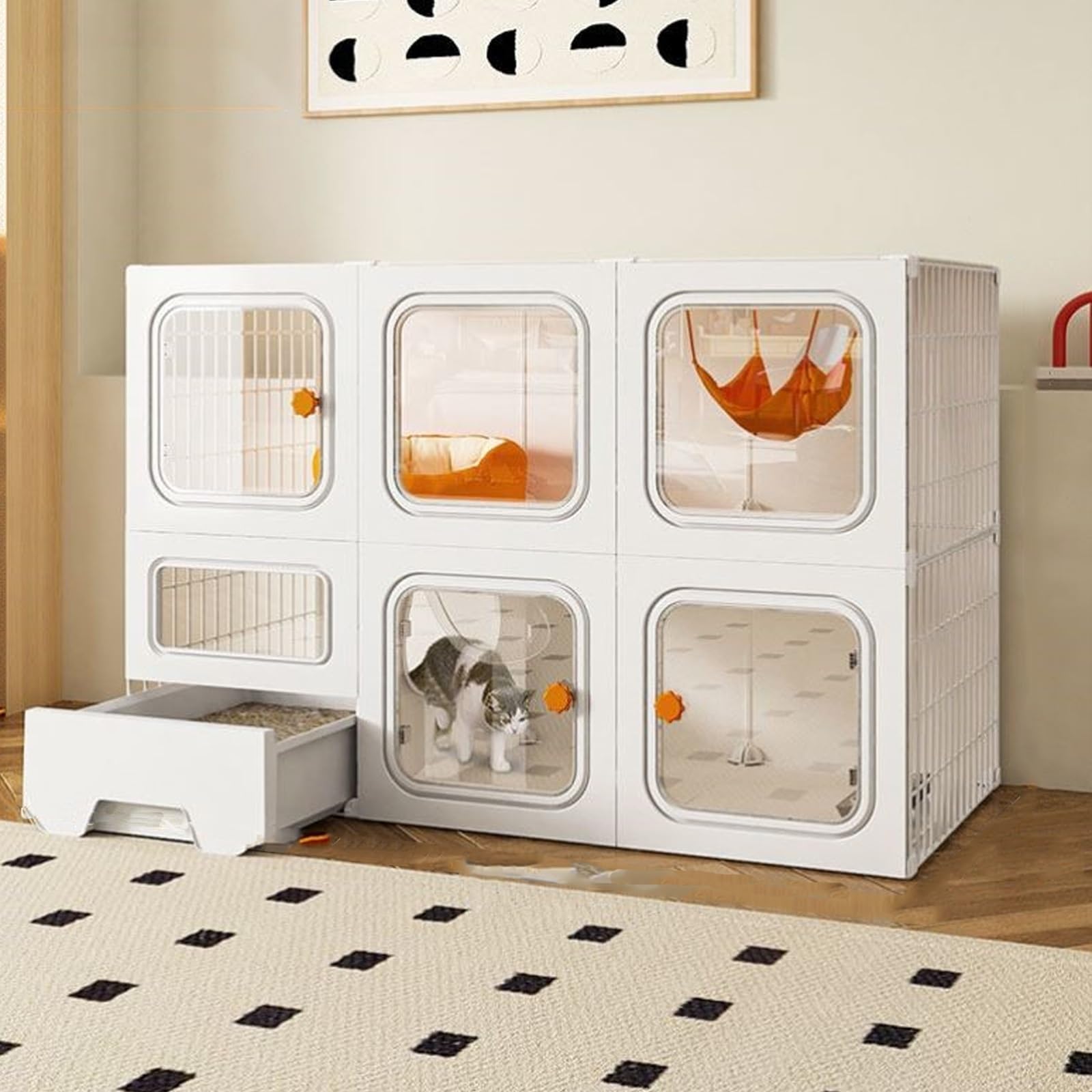 TRUNXUCL Cat Cages Indoor Large Cat Kennel with Cat Litter Box, Pet Playpen Diy Kennels Pet Playpen Crate Large Exercise Place, Collapsible Cat House for 1-3 Cat (Color : Bianco, Size : 105x35x70cm/