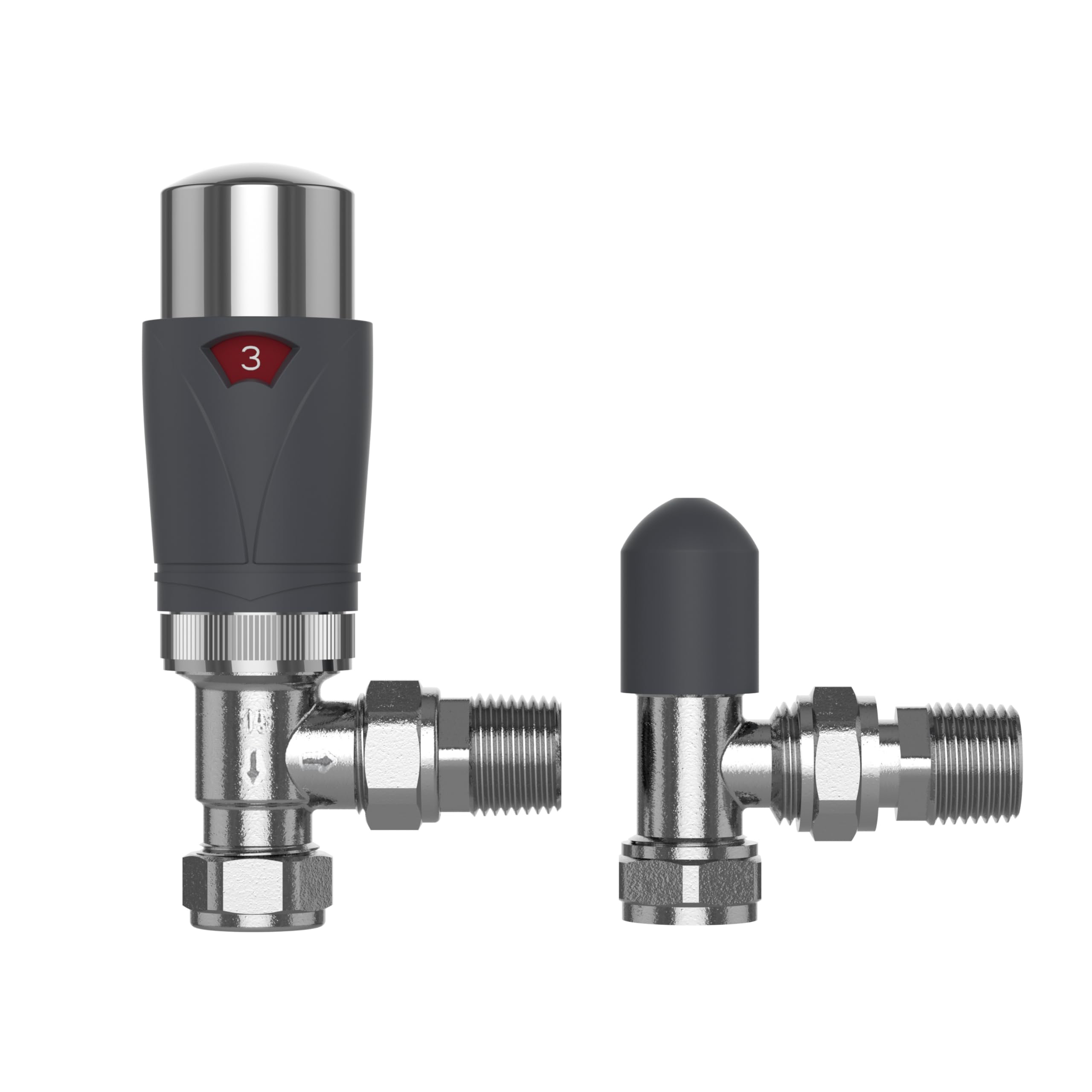 Pro Plus Angled TRV with Lockshield 15mm - Anthracite & Chrome