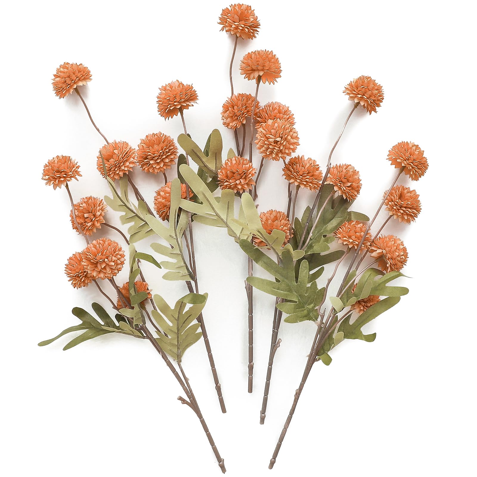 Floroom 5pcs Burnt Orange Faux Silk Mums Artificial Flowers, Bulk Fake Small Mini Chrysanthemums with Stems for DIY Terracotta Wedding Centerpieces