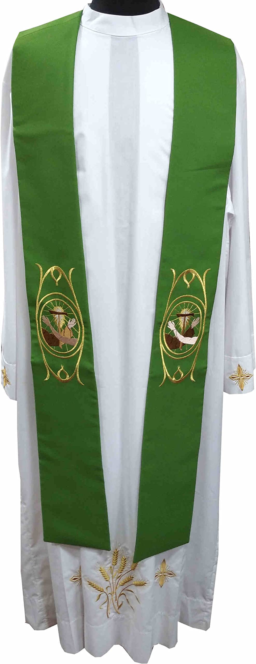 Desconocido Priesterstola mit franziskanischer Stickerei (grün), weiß, M