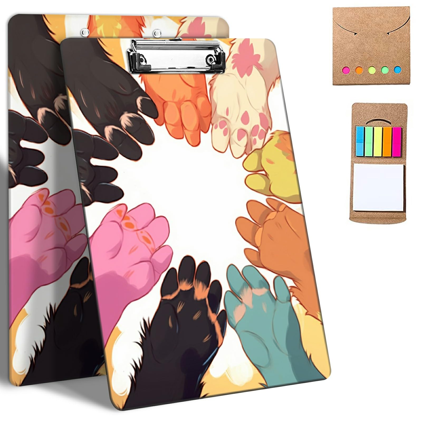 Plastic Clipboards, 9 x 12.5" Clip Boards with Low Profile Clip, Cute Clipboard Clip Board Stardard A4 Letter Size for Classroom,Office,Students,Women,Kids,with Post-it Notes,Cute Cat Paws