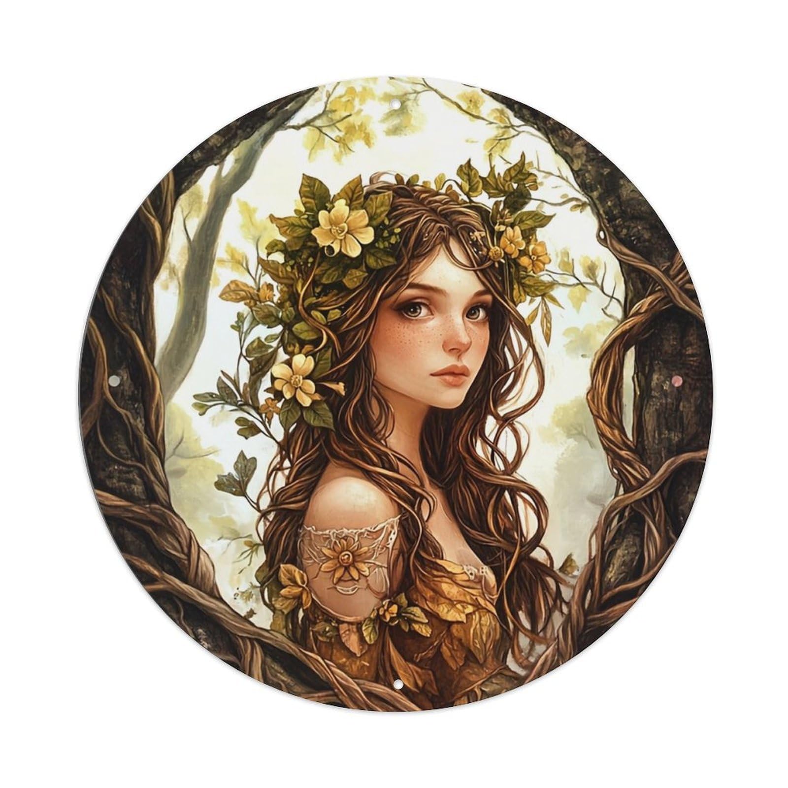 Forest Maiden Floral Vine Art Tin Sign Metal Poster Vintage Metal Signs for Home Man Cave Bar Cafe Kitchen laundry room Wall Decorations 8x8 inches