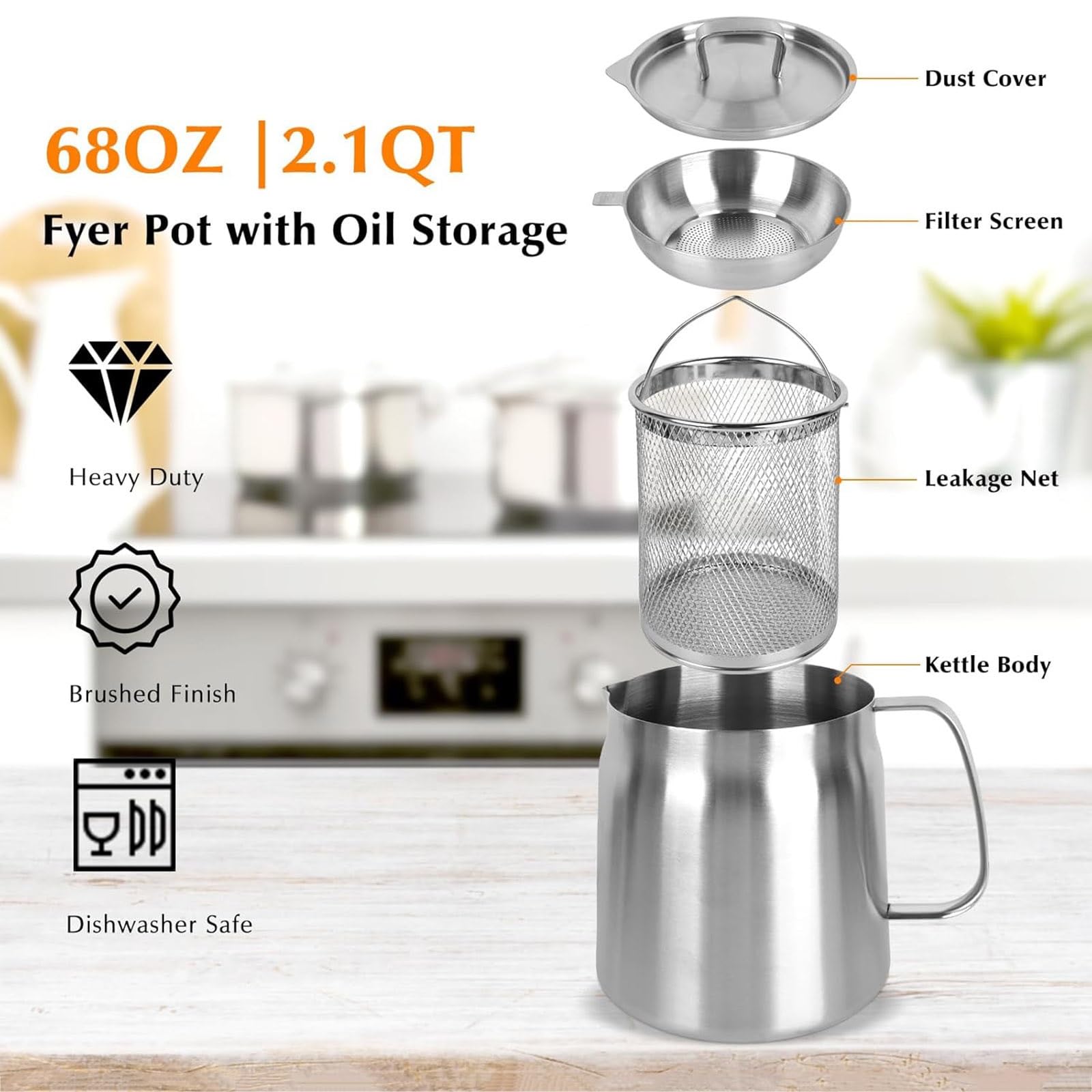 Filtr oleju kuchennego 2 w 1 sitko do oleju garnek frytkownica z koszykiem aluminiowy garnek do smażenia ryb z koszykiem łatwy uchwyt do użytku domowego, frytkownica kuchenna z koszykiem(2L)