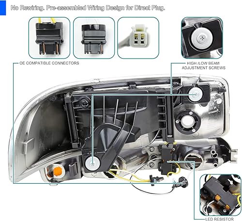 Vista 4 de SPEC-D TUNING Faros delanteros de tubo LED cromados + luces de parachoques secuenciales compatibles con GMC Sierra 1500/2500/3500 1999-2006 Armazón