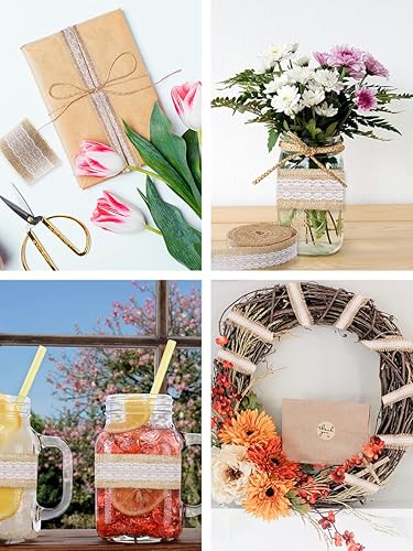 Miniatura 5 de Mandala Crafts Cinta de arpillera y encaje de 2 pulgadas de ancho para manualidades, rollo de 20 yardas de cinta rústica de arpillera para coronas,