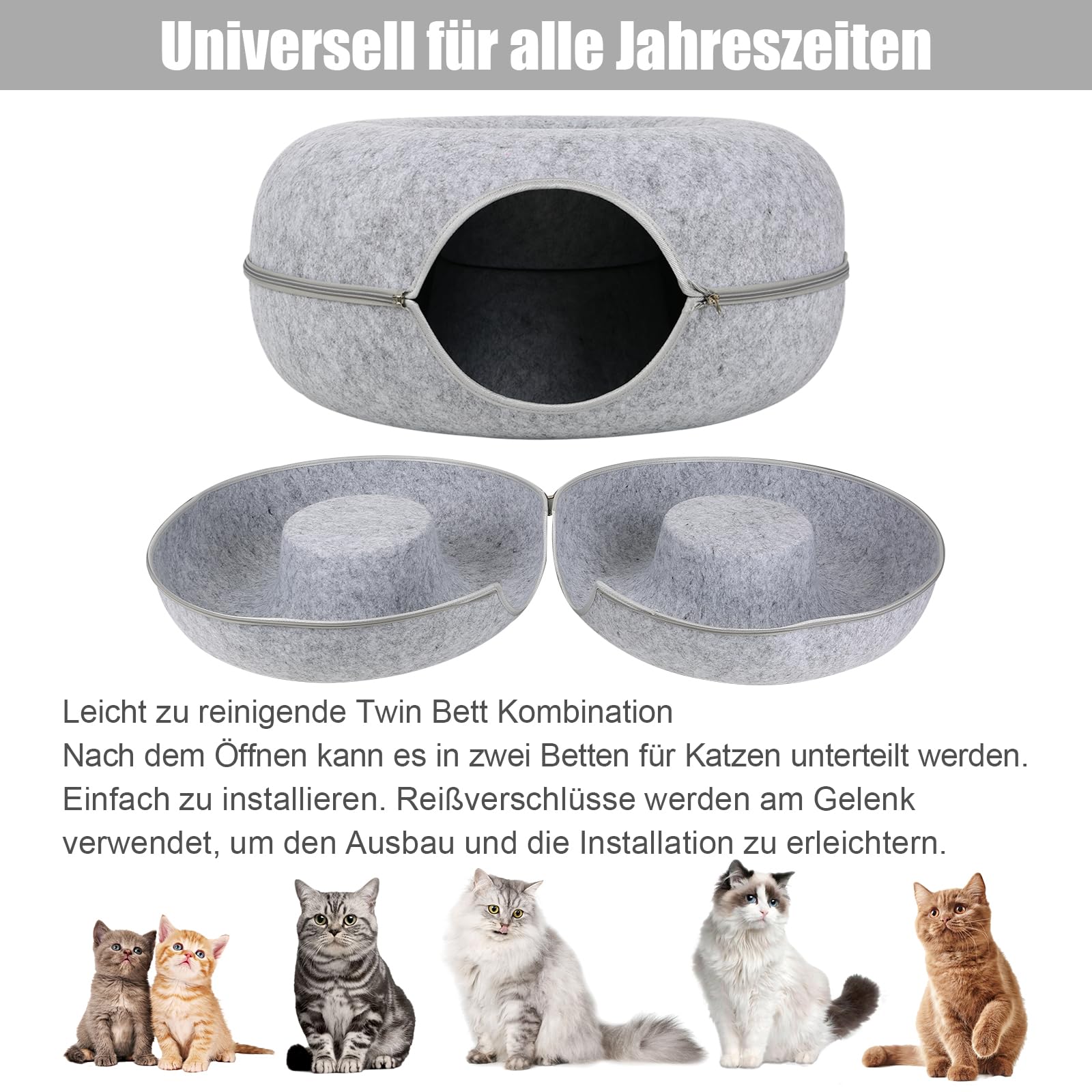 Kattentunnel, kattenbed, vilt, ronde vilten tunnel voor katten, kattenspeelgoed, donut, tunnelbed voor katten, vilt, kattenennest, afneembare kattentunnel, kattenholte, interactief verstopspeelgoed voor katten Kattentunnel, kattenbed, vilt, ronde vilten tunnel voor katten, kattenspeelgoed, donut, tunnelbed voor katten, vilt, kattenennest, afneembare kattentunnel, kattenholte, interactief verstopspeelgoed voor katten