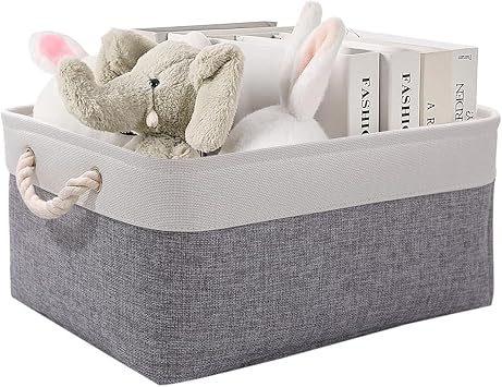 Small Fabric Storage Basket, Waterproof Foldable Storage Baskets, Canvas Storage Boxes for Wardrobe, Bedroom, Office Products Grey & White, 12.2x8.2x5.1inch