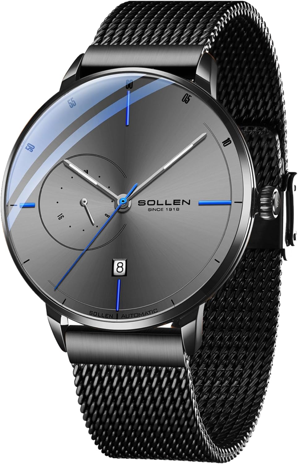 SOLLEN Automatic Watches for Men,Men's Automatic Watch,Original Mechanical Watch Movement,3ATM Water Resistant,Luminous Hands,Calendar and 24-Hour Display,Minimalist Self-Winding Wrist Watches for Men