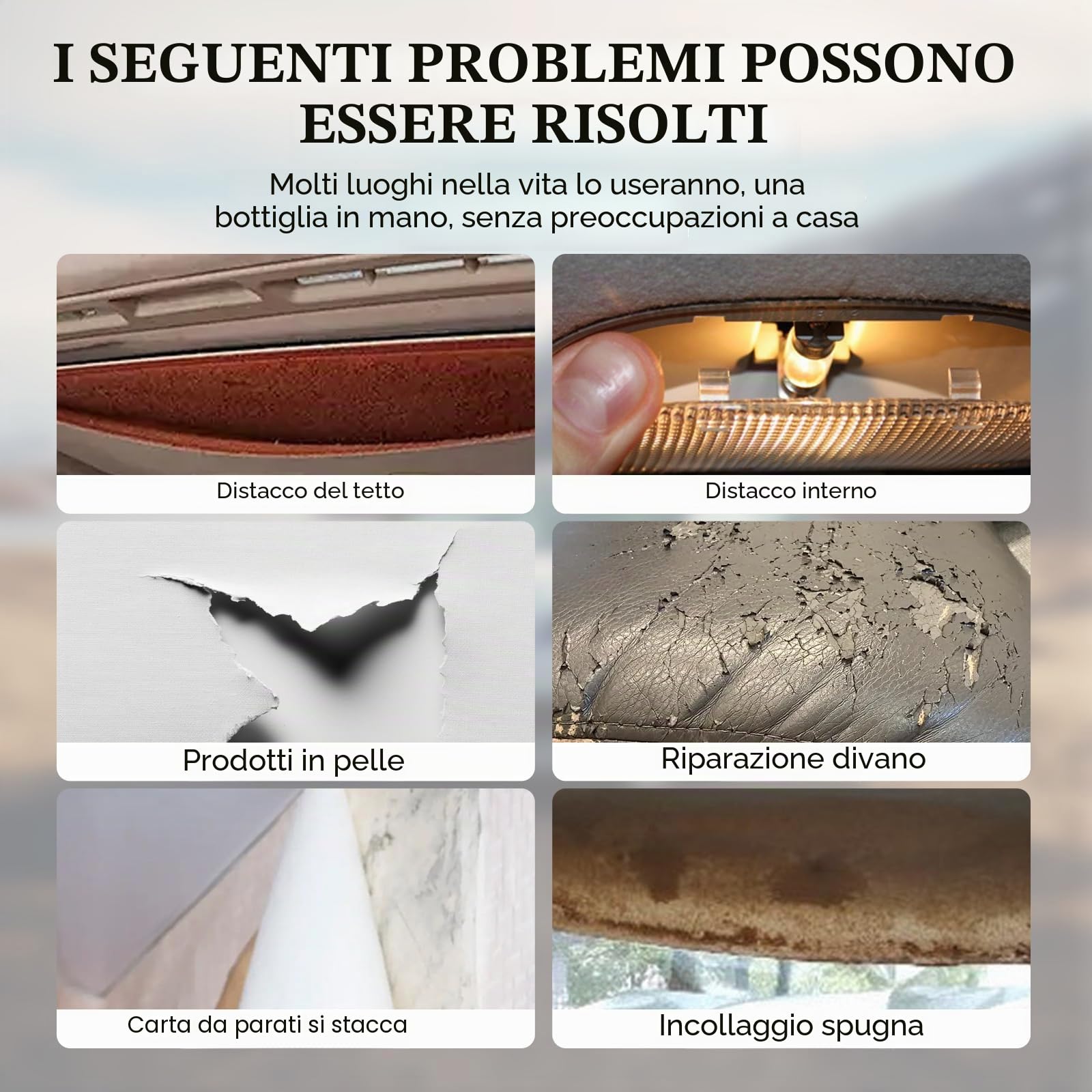 100 ml Headliner Repair Glue, Adesivo di Riparazione per il Cielo dell'auto,Colla per Riparazione del Cielo dell'Auto Adesivo Potente per Tessuto e Interno,per Tutti i Tipi di Pelle, con Pennello