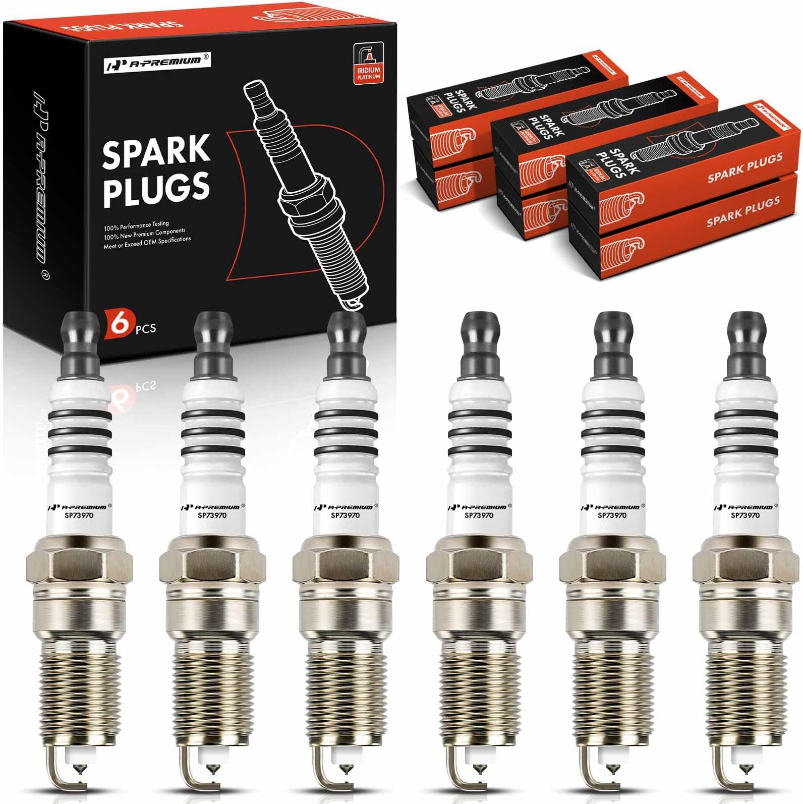A-Premium Iridium & Platinum Spark Plugs Compatible with Ford Escape, Taurus, Ranger, Bronco & Chevrolet Lumina & Dodge Monaco & Mercedes-Benz & Buick & Mazda & DeLorean & Mercury & Eagle, Pack of 6